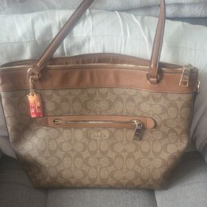 Coach Tan and Brown Signature Canvas Tote